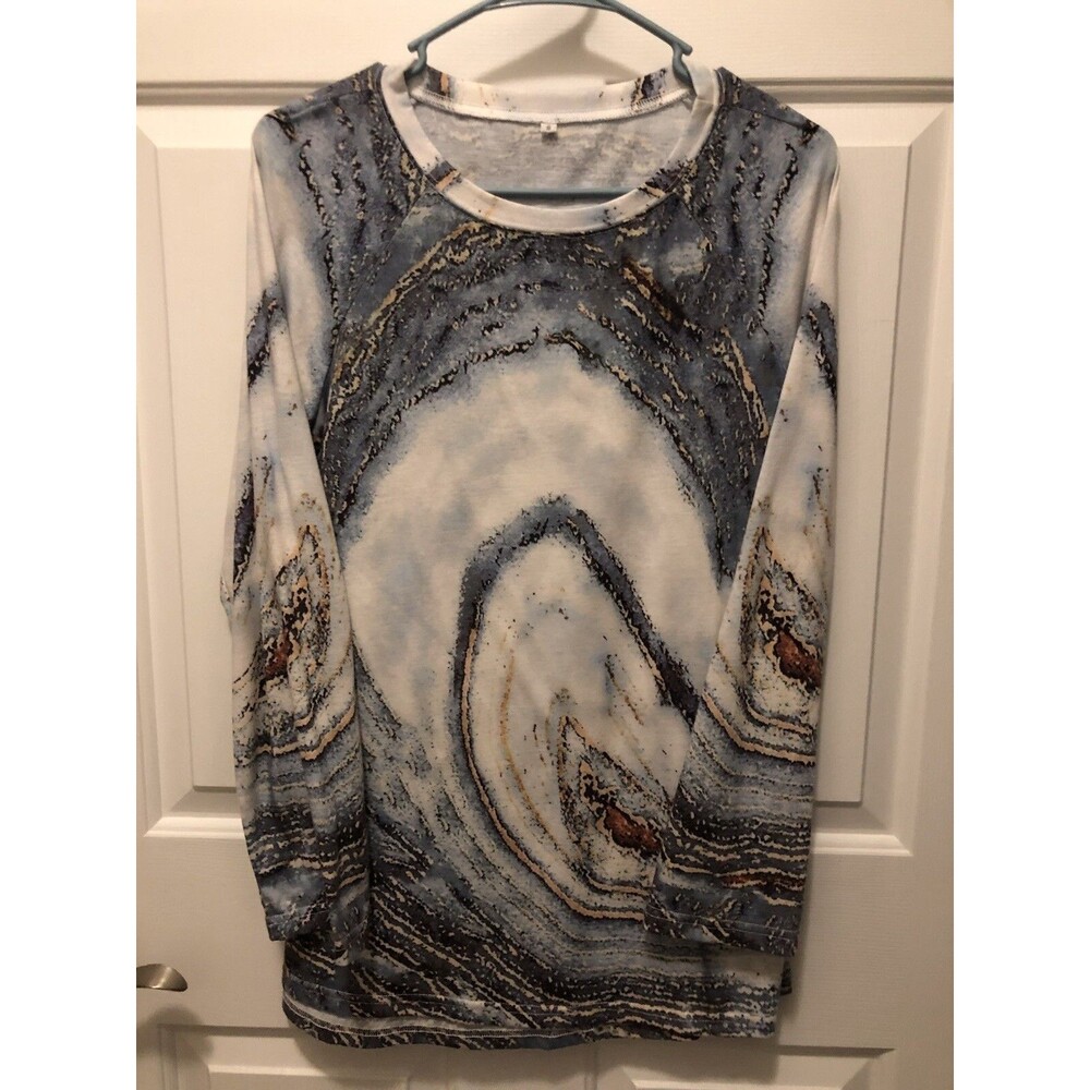 Swirl Blue Print Knit Tunic Top Small. EUC